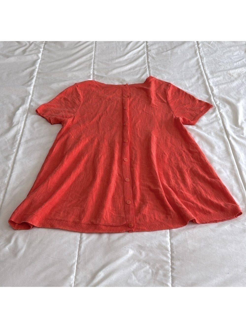 Anthropologie Moth Coral Pink Slub Knit Button Back Swing Top Small - Picture 2 of 6